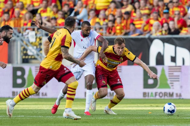 Nik Prelec, Ibrahim Alhassan seen during the during UEFA Europa League 26 27 4th qualifying round 1st leg match between teams of Jagiellonia Bialystok and Iberia 1999 (Jan Borys Ball Raw Images) Bialystok Chorten Arena Poland Copyright: xJanxBorysx janborys_jagiellonia_iberia_2627-44