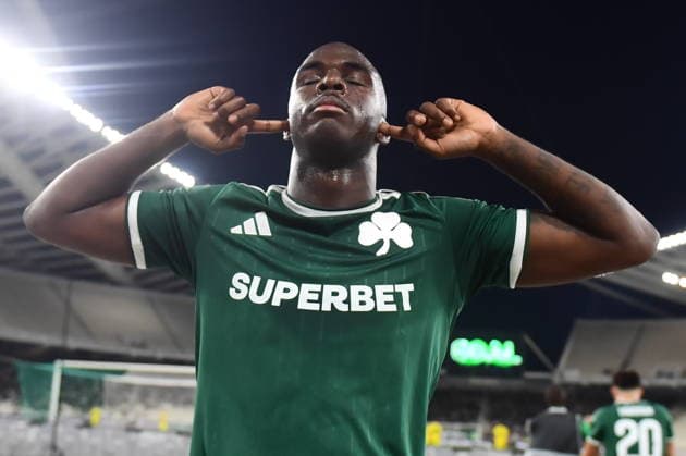 UEFA Conference League, Panathinaikos vs Hradec Kralove - Andrews Tetteh of Panathinaikos celebrates after scoring the 1-0 against Hradec Kralove during the UEFA Conference LeaguePlay-offs 1st leg soccer match between Panathinaikos vs Hradec Kralove, held at Olympic Athletic Center of Athens Spyros Louis in Athens, Greece, on 20 August 2026. IMAGO ONE INCH PRODUCTIONS ATHENS GREECE Copyright: xOnexInchxProductionsx 7061166