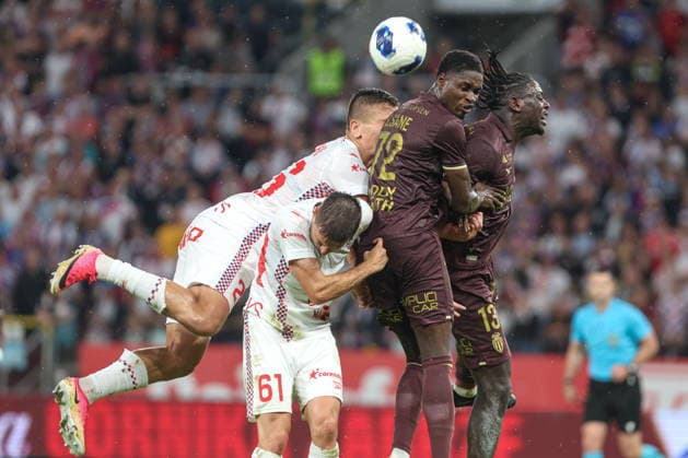 20.08.2026, Zabrze Liga Konferencji UEFA sezon 2026 27 runda IV kwalifikacji, Gornik Zabrze - AS Monaco - UEFA Conference League football Match season 2026 27 round IV qualification Gornik Zabrze - AS Monaco Nz. Rafal Janicki Michal Sacek Sadibou Sane Christian Mawissa Fot. Michal Chwieduk Arena Akcji NEWSPIX.PL --- newspix.pl POLAND OUT! 