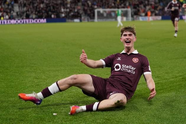 James Wilson of Heart of Midlothian celebrates after scoring Heart of Midlothian v Rapid Vienna, UEFA Conference League, Play-Off Round, First Leg, Football, Tynecastle Park, Edinburgh, Scotland, UK - 20 Aug 2026Edinburgh Tynecastle Park United Kingdom  Copyright: xPetexSummers Shutterstockx 17108692fg