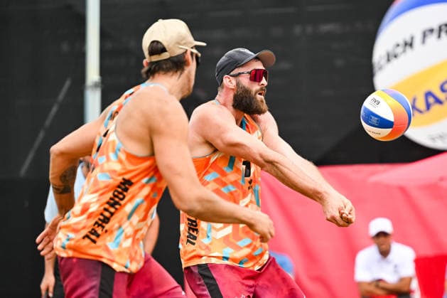 MONTREAL, QC - AUGUST 20: Hendrik Nikolai Mol (NOR) bumps the ball during a main draw match at Beach Pro Tour Montreal Elite 16 on August 20, 2026 at Parc Jean-Drapeau in Montreal, QC (Photo by David Kirouac Icon Sportswire) VOLLEYBALL: AUG 20 Beach Pro Tour Montreal Elite 16 EDITORIAL USE ONLY Icon26082006126