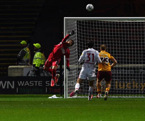 UK: Motherwell v Freiburg, UEFA Conference league at Fir Park in Motherwell, Scotland on 20 August 2026 Motherwell v Freiburg, UEFA Conference league at Fir Park in Motherwell, Scotland on 20 August 2026 Alex Pulsen (Motherwell) makes a diving save late in the game (Photo by Ger Harley Sportpix Sipa USA) Motherwell Fir Park North Lanarkshire Scotland Copyright: xGerxHarleyx