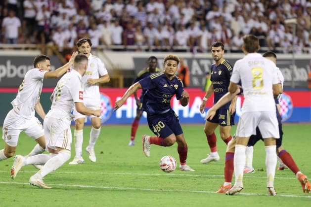 HNK Hajduk Split v Rakow Czestochowa - UEFA Conference League 2026 27 Play Off Round First Leg Lamine Diaby-Fadiga of Rakow Czestochowa runs with the ball during the UEFA Conference League 2026 27 play off first leg match between HNK Hajduk Split and Rakow Czestochowa at Poljud Stadium on August 20, 2026 in Split, Croatia.  IvoxCagalj PIXSELL