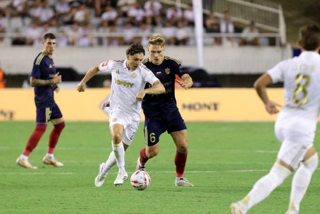 HNK Hajduk Split v Rakow Czestochowa - UEFA Conference League 2026 27 Play Off Round First Leg Alberto del Moral of HNK Hajduk Split and Oskar Repka of Rakow Czestochowa competes for the ball during the UEFA Conference League 2026 27 play off first leg match between HNK Hajduk Split and Rakow Czestochowa at Poljud Stadium on August 20, 2026 in Split, Croatia.  IvoxCagalj PIXSELL