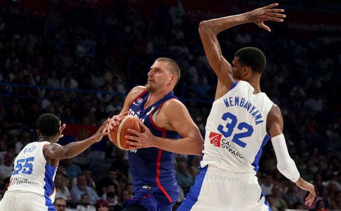 20.08.2026 Belgrade Serbia-France international men s basketball frienldy match Nikola Jokic(C) Serbia, Victor Wembanyama(R) France :D.Sandic