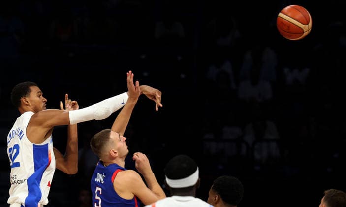 20.08.2026 Belgrade Serbia-France international men s basketball frienldy match Victor Wembanyama(L) France,Nikola Jovic(2L) Serbia :D.Sandic