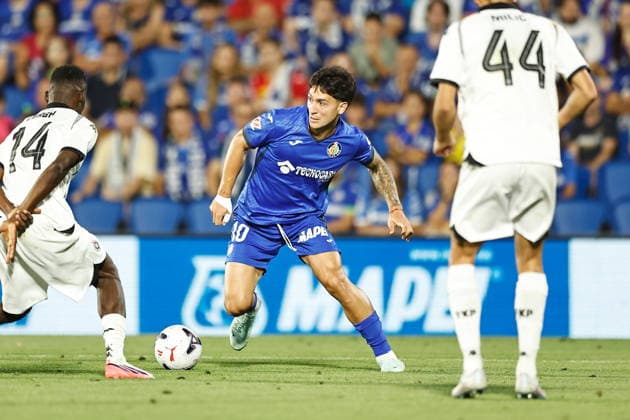 Martin Satriano (Getafe), AUGUST 20, 2026 - Football Soccer : UEFA Europa Conference League Play-offs 1st leg match between Getafe CF - FK Partizan at the Estadio Coliseum de Getafe in Getafe, Spain. Noxthirdxpartyxsales  aflo_341828409 MutsuxKawamorix