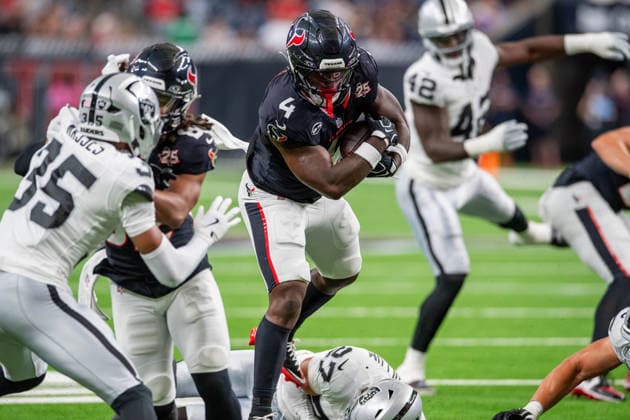 NFL, American Football Herren, USA 2026: Raiders Vs Texans AUG 20 August 20, 2026: Houston Texans running back Woody Marks (4) runs for a touchdown during a preseason game between the Las Vegas Raiders and the Houston Texans in Houston, TX. ..Trask Smith CSM(Credit Image: Â Trask Smith Cal Media) California USA EDITORIAL USE ONLY Copyright: xx ZUMA-20260820_faf_c04_015.jpg TraskxSmithx csmphotothree513073