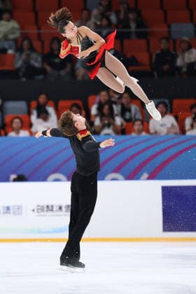 XI AN, CHINA - AUGUST 20: Alia Tang and William Bocska of Canada compete in the junior pairs short program on day 1 of the ISU Figure skating, Eiskunstlauf Junior Grand Prix Xi an 2026 on August 20, 2026 in Xi an, Shaanxi Province of China.  Copyright: xVCGx 111661116748