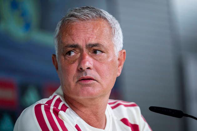 Real Madrid press conference, PK, Pressekonferenz Jose Mourinho, head coach of Real Madrid, is seen speaking during the press conference ahead of the opening LaLiga EA Sports match against RCD Espanyol de Barcelona at Ciudad Real Madrid on August 21, 2026 in Madrid, Spain. Madrid Ciudad Real Madrid Madrid Spain Copyright: xAlbertoxGardinx AGardin_20260821_Foot_Rea_Mad_Press_0147