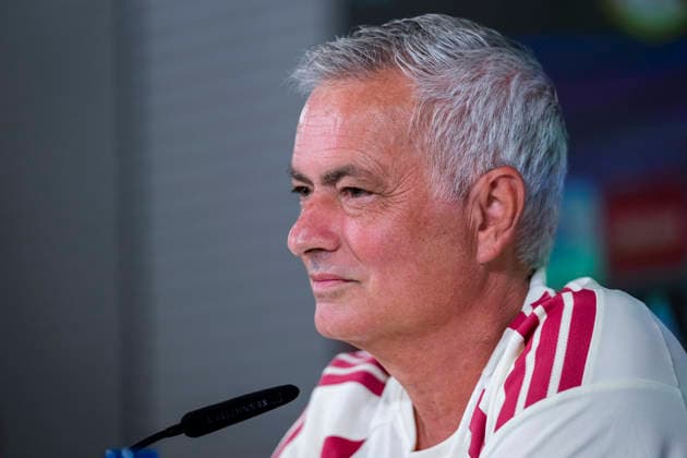 Real Madrid press conference, PK, Pressekonferenz Jose Mourinho, head coach of Real Madrid, is seen speaking during the press conference ahead of the opening LaLiga EA Sports match against RCD Espanyol de Barcelona at Ciudad Real Madrid on August 21, 2026 in Madrid, Spain. Madrid Ciudad Real Madrid Madrid Spain Copyright: xAlbertoxGardinx AGardin_20260821_Foot_Rea_Mad_Press_0095