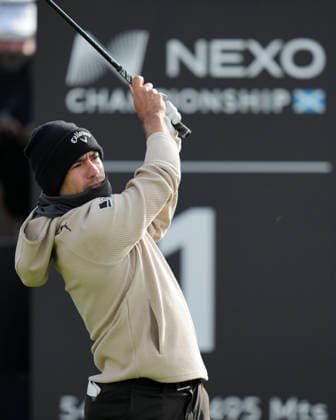 BALMEDIE, SCOTLAND - AUG 21: Ivan Cantero plays from the first tee during Round 2 at the 2026 Nexo Championship at the Trump International Golf Links, Balmedie on August 21, 2026 in Aberdeenshire, Scotland The 2026 Nexo Championship