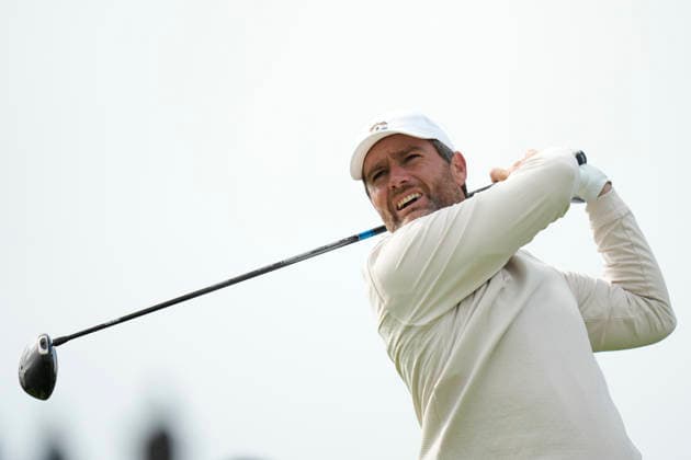 BALMEDIE, SCOTLAND - AUG 21: Lucas Bjerregaard (DEN) plays from the eighth tee during Round 2 at the 2026 Nexo Championship at the Trump International Golf Links, Balmedie on August 21, 2026 in Aberdeenshire, Scotland The 2026 Nexo Championship