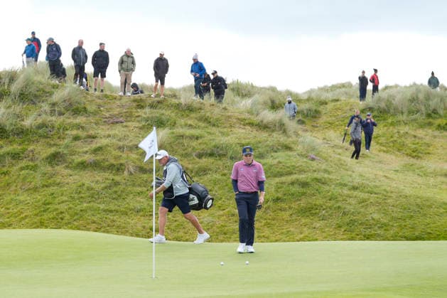 BALMEDIE, SCOTLAND - AUG 21: John Daly II (USA) walks onto the 7th green during Round 2 at the 2026 Nexo Championship at the Trump International Golf Links, Balmedie on August 21, 2026 in Aberdeenshire, Scotland The 2026 Nexo Championship