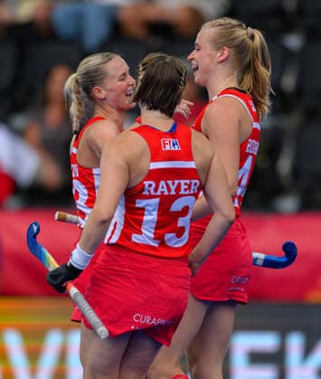 Hockey World Cup Day Seven Lottie Bingham celebrates her first goal and the team™s fourth against Chile in the Pool G classification group in the 2026 FIH Hockey World Cup at Wagener Stadium, Amstelveen 21 08 2026 UK Newspapers OUT Copyright: xGraemexWilcocksonx FIL-23806-0026