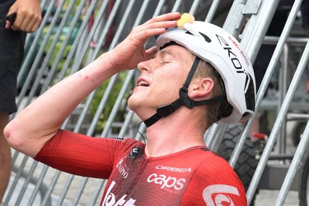 Belgian Jenno Berckmoes of Lotto-Intermarche celebrates after winning stage three of the Renewi Tour multi-stage cycling race, from Celles to Geraardsbergen (182 km) on Friday 21 August 2026. The five-day race takes place from 19 to 23 08. DAVIDxPINTENS  x0864588854stx