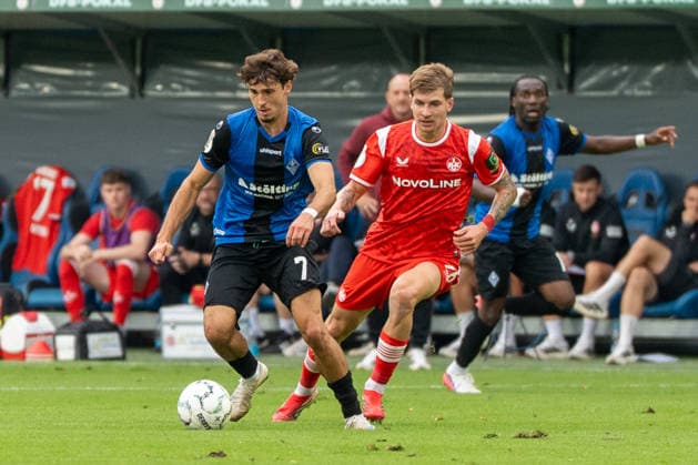 DFB-Pokal: SV Waldhof Mannheim vs 1. FC Kaiserslautern, 21.08.2026 Zweikampf zwischen Lovis Bierschenk (SV Waldhof Mannheim, 7) und Jacob Rasmussen (1. FC Kaiserslautern, 14) DFB-Pokal: SV Waldhof Mannheim vs 1. FC Kaiserslautern, Carl-Benz-Stadion, 21.08.2026 DFB DFL REGULATIONS PROHIBIT ANY USE OF PHOTOGRAPHS AS IMAGE SEQUENCES AND OR QUASI-VIDEO. *** DFB Cup: SV Waldhof Mannheim vs. 1 FC Kaiserslautern, August 21, 2026: A tackle between Lovis Bierschenk (SV Waldhof Mannheim, No. 7) and Jacob Rasmussen (1 FC Kaiserslautern, No. 14) in the DFB Cup match between SV Waldhof Mannheim and 1 FC Kaiserslautern at Carl Benz Stadium, August 21, 2026 DFB and DFL regulations prohibit any use of photographs as image sequences and or quasi-video. Copyright: xBEAUTIFULxSPORTS Hillx
