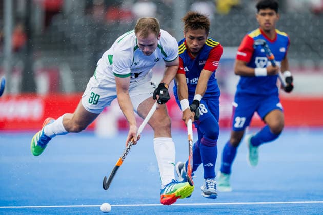 2026 Men s FIH Hockey World Cup, Belfius Hockey Arena, Wavre, Belgium 21 8 2026 Ireland vs Malaysia Ireland s Fergus Gibson with Malaysia s Faiz Jali Fergus Gibson with Faiz Jali 21 8 2026  Copyright: xWillxPalmerx WP7_0177 20260821