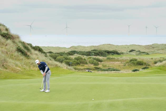 BALMEDIE, SCOTLAND - AUG 21: Nicolai Von Dellingshausen (GER) putts on the tenth green during Round 2 at the 2026 Nexo Championship at the Trump International Golf Links, Balmedie on August 21, 2026 in Aberdeenshire, Scotland The 2026 Nexo Championship