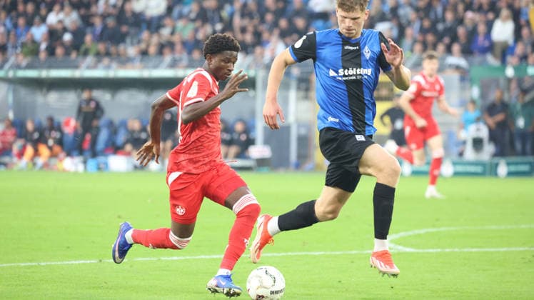 21.08.2026, xrekx, Fussball DFB Pokal 1.Runde, SV Waldhof Mannheim - 1.FC Kaiserslautern v.l. Ibrahim Kanate (1.FC Kaiserslautern) Moritz Polte (SV Waldhof Mannheim) Zweikampf, Aktion, action, battle for the ball (DFL DFB REGULATIONS PROHIBIT ANY USE OF PHOTOGRAPHS as IMAGE SEQUENCES and or QUASI-VIDEO) Mannheim *** August 21, 2026, xrekx, Soccer, DFB Cup First Round, SV Waldhof Mannheim vs. 1. FC Kaiserslautern: Ibrahim Kanate (1. FC Kaiserslautern) vs. Moritz Polte (SV Waldhof Mannheim) – tackle, action, battle for the ball. DFL and DFB regulations prohibit any use of photographs as image sequences and or quasi-video. Mannheim