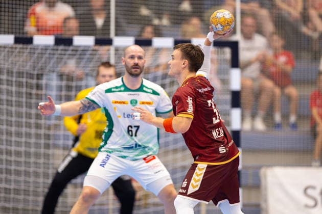 21.08.2026. 1. Runde im DHB Pokal, TuSEM Essen - SC DHfK Leipzig. v. l. Moritz Preuss (SC DHfK Leipzig), Max Neuhaus (TuSEM Essen). Essen Am Hallo NRW Deutschland xRHR-FOTO DEx *** August 21, 2026, 1st Round of the DHB Cup, TuSEM Essen vs. SC DHfK Leipzig; Moritz Preuss (SC DHfK Leipzig), Max Neuhaus (TuSEM Essen); Essen Am Hallo, North Rhine-Westphalia, Germany; xRHR; PHOTO: DEx Copyright: DennisxEwert RHR-FOTOx RHR-FOTO DE