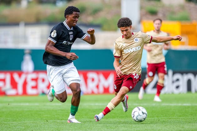 2026.08.21, xkwix, Fußball, DFB-Pokal, Preußen Münster - Karlsruher SC, LVM-Preußenstadion, 1.Runde, Saison 2026 2027: Wesley Adeh (Preussen Muenster 6) im Zweikampf gegen Louey Ben Farhat (Karlsruher SC 19) DFB regulations prohibit any use of photographs as image sequences and or quasi-video. Photo: xKamilxWilkowskixPressefotoKochx Nordrhein-Westfalen Deutschland *** August 21, 2026, xkwix, Soccer, DFB Cup, Preußen Münster vs. Karlsruher SC, LVM Preußenstadion, Round 1, 2026–2027 season: Wesley Adeh of Preußen Münster (6) in a tackle against Louey Ben Farhat of Karlsruher SC (19). DFB regulations prohibit any use of photographs as image sequences and or quasi-video. Photo: xKamilxWilkowskixPressefotoKochx, North Rhine-Westphalia, Germany