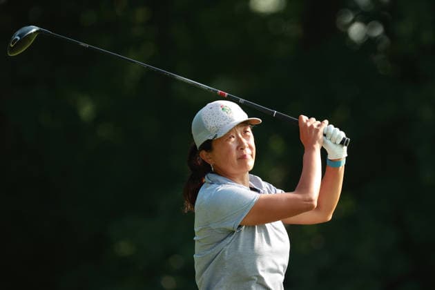8th U.S Senior Women s Open ANN ARBOR, MICHIGAN - AUGUST 21: Xiaolong Zhong of the People™s Republic of China hits from the 4th tee during the second round of the 8th U.S Senior Women s Open at the Barton Hills County Club in Ann Arbor, MI, USA Friday, August 21, 2026. Ann Arbor Michigan United States  Copyright: xAmyxLemusx originalFilename:lemus-8thussen260821_npAcO.jpg
