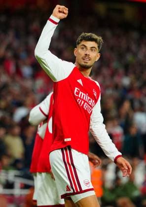 Kai Havertz of Arsenal celebrates scoring the opening goal Arsenal v Coventry City, Premier League Football, Football, Emirates Stadium, London, UK - 21 Aug 2026London Emirates Stadium United Kingdom EDITORIAL USE ONLY No use with unauthorised audio, video, data, fixture lists, club league logos or live services. Online in-match use limited to 120 images, no video emulation. No use in betting, games or single club league player publications.  Copyright: xJavierxGarcia Shutterstockx 17111304q