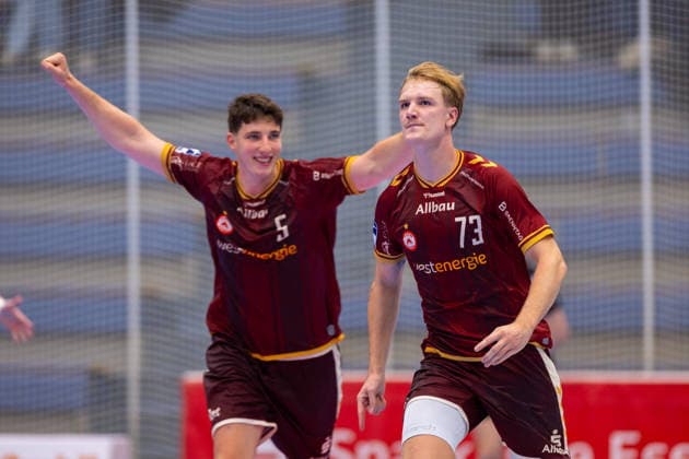 21.08.2026. 1. Runde im DHB Pokal, TuSEM Essen - SC DHfK Leipzig. v. l. Valentin Willner (TuSEM Essen), Finley Werschkull (TuSEM Essen) jubeln, Essen Am Hallo NRW Deutschland xRHR-FOTO DEx *** August 21, 2026, 1st Round of the DHB Cup, TuSEM Essen vs. SC DHfK Leipzig: Valentin Willner (TuSEM Essen) and Finley Werschkull (TuSEM Essen) celebrate, Essen Am Hallo, NRW, Germany, xRHR, PHOTO DEx Copyright: DennisxEwert RHR-FOTOx RHR-FOTO DE