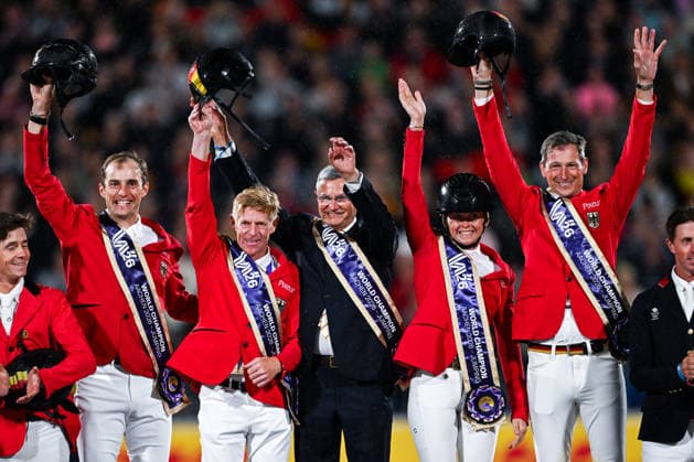 260821 Richard Vogel, Marcus Ehning, Sophie Hinners and Daniel Deusser of Germany celebrate after the team jumping final during day 11 of the 2026 FEI World Championships on August 21, 2026 in Aachen. Photo: Emma Wallskog BILDBYRAN kod EW EW0693 ridsport equestrian rid-vm 2026 2026 fei world championships bbeng ridsport-vm hoppning jumping lagfinal team final *** August 21, 2026: Richard Vogel, Marcus Ehning, Sophie Hinners, and Daniel Deusser of Germany celebrate after the team jumping final on Day 11 of the 2026 FEI World Championships in Aachen. 2026 in Aachen. Photo: Emma Wallskog. BILDBYRAN code EW EW0693. equestrian sports, 2026 World Championships, 2026 FEI World Championships, BBENG, equestrian sports, World Championships, show jumping, team final  Copyright: EMMAxWALLSKOG BB260821EW056