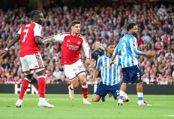 Kai Havertz scores the opening goal for Arsenal Arsenal v Coventry City, Premier League, Football, Emirates Stadium, London, UK - 21 Aug 2026London Emirates Stadium United Kingdom EDITORIAL USE ONLY No use with unauthorised audio, video, data, fixture lists, club league logos or live services. Online in-match use limited to 120 images, no video emulation. No use in betting, games or single club league player publications.  Copyright: xWiredxPhotos Shutterstockx 17111592dp