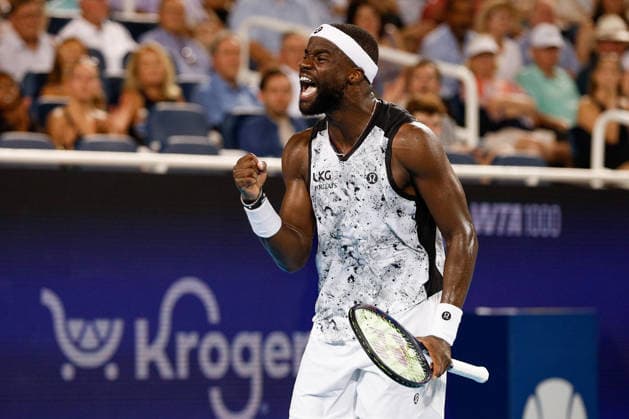 CINCINNATI, OH - AUGUST 21: Frances Tiafoe of the United States reacts during the quarterfinal round of the Cincinnati Open at the Lindner Family Tennis Center on August 21, 2026 in Mason, Ohio. (Photo by Ian Johnson Icon Sportswire) TENNIS: AUG 21 Cincinnati Open EDITORIAL USE ONLY Icon2608121029