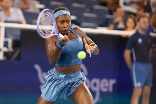 CINCINNATI, OH - AUGUST 21: Coco Gauff of the United States hits a forehand during the quarterfinal round of the Cincinnati Open at the Lindner Family Tennis Center on August 21, 2026 in Mason, Ohio. (Photo by Ian Johnson Icon Sportswire) TENNIS: AUG 21 Cincinnati Open EDITORIAL USE ONLY Icon2608121072