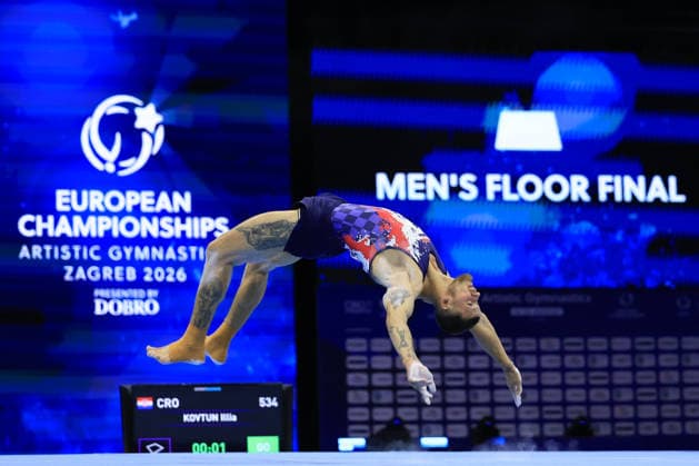 Zagreb, 21.08.2026. - 37TH EUROPEAN MEN™S ARTISTIC GYMNASTICS, Men s Artistic Gymnastics, Apparatus Final, Floor exercise, SENIORS. 534 KOVTUN Illia (CRO) 37th European Men™s Artistic Gymnastics - Apparatus Final, SENIORS  2S6A6069.JPG