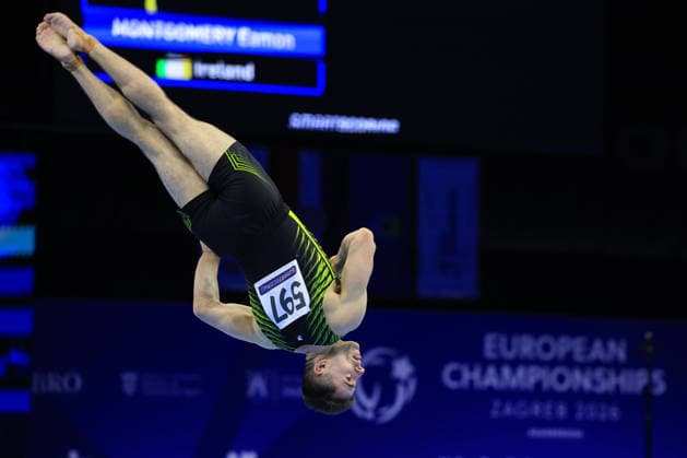 Zagreb, 21.08.2026. - 37TH EUROPEAN MEN™S ARTISTIC GYMNASTICS, Men s Artistic Gymnastics, Apparatus Final, Floor exercise, SENIORS. 597 MONTGOMERY Eamon (IRL) 37th European Men™s Artistic Gymnastics - Apparatus Final, SENIORS  2S6A3343.JPG