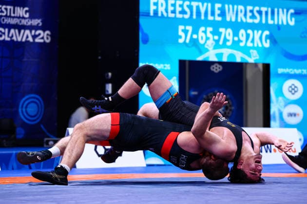 U20 World Championships 92kg FS - Yehor Horokh (UKR) df. Abdurrahim Sekmen (GER) *** U20 World Championships, 92 kg Freestyle: Yehor Horokh (UKR) defeated Abdurrahim Sekmen (GER) Copyright: xJakexKirkmanx
