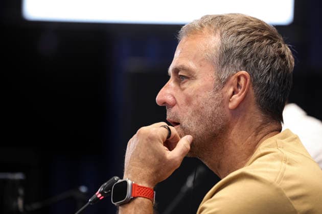 August 22, 2026, Sant Joan Despi, Barcelona, Spain: Hansi Flick, head coach of FC Barcelona, Barca attends his press conference, PK, Pressekonferenz during the training day of FC Barcelona ahead the Spanish League, LaLiga EA Sports, football match against Elche CF at Ciudad Esportiva Joan Gamper on August 22, 2026 in Sant Joan Despi, Barcelona, Spain. FC Barcelona Training And Press Conference - LaLiga EA Sports  - ZUMAa181 20260822_zaa_a181_101 Copyright: xJavierxBorregox