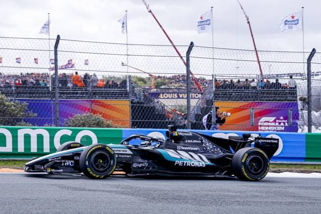 ZANDVOORT - George Russell from Great Britain and driver for Mercedes-AMG PETRONAS F1 Team during the sprint race of the Formula 1 Heineken Dutch Grand Prix at Circuit Zandvoort on August 22, 2026 in Zandvoort, the Netherlands. MARCEL TER BALS ANP xVIxANPxSportx xMarcelxterxBalsxIVx 565996529 originalFilename: 565996529.jpg