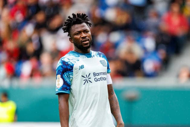 WIESBADEN, GERMANY - AUGUST 22: Edmond Tapsoba (Bayer 04 Leverkusen, 12) during the first-round match between SV Wehen Wiesbaden vs. Bayer 04 Leverkusen at Brita Arena of the German Cup on August 22, 2026 in Wiesbaden, Germany. DFL REGULATIONS PROHIBIT ANY USE OF PHOTOGRAPHS AS IMAGE SEQUENCES AND OR QUASI-VIDEO. Hessen Germany Copyright: xStephanxHahnex