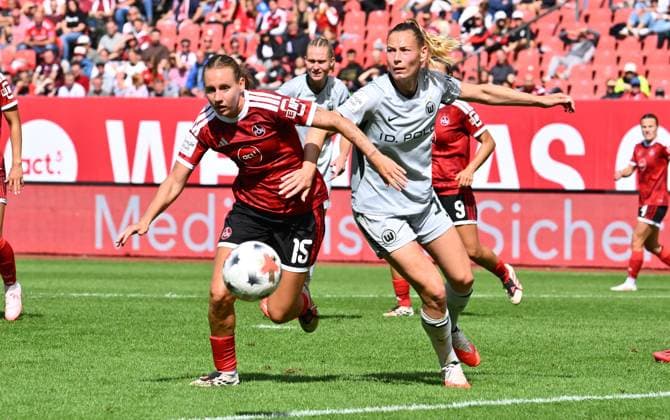 22.08.2026 - Fussball - Saison 2026 2027 - 1. Google Pixel Frauen Bundesliga - 01. Spieltag: 1. FC Nürnberg FCN ( Club Clubfrauen ) - VfL Wolfsburg - Sportfoto Zink - xwoxzix - Emöke Emoeke Papai (15, 1. FC Nürnberg FCN ) Kessya Bussy (19, VfL Wolfsburg ) *** August 22, 2026 Soccer Season 2026–2027 1 Google Pixel Women s Bundesliga Matchday 1 1 FC Nürnberg FCN Club Women s Team VfL Wolfsburg Sports photo by Zink xwoxzix Emöke Emoeke Papai 15, 1 FC Nuremberg FCN Kessya Bussy 19, VfL Wolfsburg