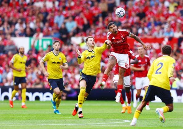 Morgan Gibbs-White of Nottingham Forest and Joe Rodon of Leeds United Nottingham Forest v Leeds United, Premier League Football, Football, City Ground, Nottingham, UK - 22 Aug 2026Nottingham City Ground United Kingdom EDITORIAL USE ONLY No use with unauthorised audio, video, data, fixture lists, club league logos or live services. Online in-match use limited to 120 images, no video emulation. No use in betting, games or single club league player publications.  Copyright: xMattxWest Shutterstockx 17111732w