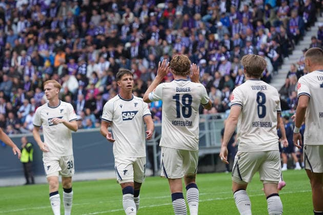 22.08.2026, eins Erzgebirgsstadion, Aue, GER, DFB Pokal, Erzgebirge Aue vs TSG Hoffenheim , Wouter Burger (Hoffenheim) freut sich ueber das Tor zum 0:1. (Photo by Hasan Bratic DeFodi Images) - *** August 22, 2026, Erzgebirgsstadion, Aue, GER, DFB Cup, Erzgebirge Aue vs. TSG Hoffenheim; Wouter Burger of Hoffenheim celebrates scoring the goal to make it 0–1. Photo by Hasan Bratic, DeFodi Images