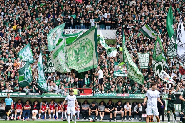 22.08.2026,GER Fußball, Männer,DFB Pokal, 1.Runde Saison 2026 2027, Hamburg, Lüneburger SK vs Werder Bremen Feature Fanblock der Werder Fans DFB DFL regulations prohibit any use of photographs as image sequences and or quasi-video) Hamburg Millerntorstadion Hamburg Deutschland *** August 22, 2026, GER Soccer, Men, DFB Cup, 1st Round, 2026–2027 Season, Hamburg, Lüneburger SK vs. Werder Bremen Feature: Werder Fans Section DFB and DFL regulations prohibit any use of photographs as image sequences and or quasi-video. Hamburg Millerntorstadion, Hamburg, Germany Copyright: xnordphotoxGmbH xWitkex