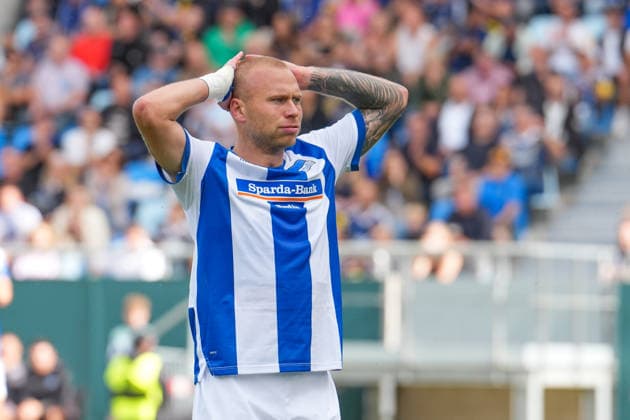 22.08.2026, xydrx, Fußball, DFB Pokal, 1. FC Saarbrücken - Hertha BSC, Saison 2026 2027, Ludwigsparkstadion: Jon Dagur Thorsteinsson (Hertha BSC, 23) ärgert sich über eine vergebene Chance DFB regulations prohibit any use of photographs as image sequences and or quasi-video. *** August 22, 2026, xydrx, Soccer, DFB Cup, 1 FC Saarbrücken vs. Hertha BSC, 2026–2027 season, Ludwigspark Stadium, Jon Dagur Thorsteinsson, Hertha BSC, 23 is frustrated over a missed opportunity. DFB regulations prohibit any use of photographs as image sequences and or quasi-video. Copyright: HMBxMedia YannisxDreimann