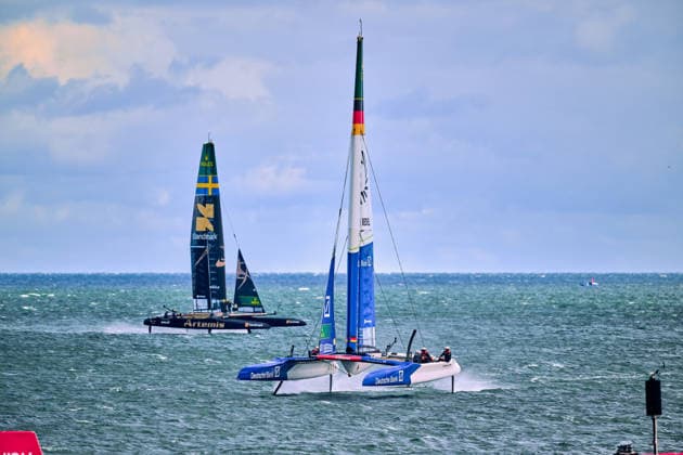 GER, Rockwool Garmany Sail Grand Prix, Sail GP, Sail GP Germany, Sassnitz, 22.-23.08.2026, Deutschland, GERMANY BY DEUTSCHE BANK - Sail GP Team - Germany; Driver - Erik Kosegarten-Heil, ARTEMIS - Sali GP Team - Sweden; Driver - Nathan Outteridge, GER, Sail GP, Rockwool Germany Sail Grand Prix, Sassnitz, 22.-23.08.2026, Deutschland, Freitag, 22.08.2026, Renntag 1, *** GER, Rockwool Germany Sail Grand Prix, Sail GP, Sail GP Germany, Sassnitz, August 22–23, 2026, Germany, GERMANY BY DEUTSCHE BANK Sail GP Team Germany Driver Erik Kosegarten Heil, ARTEMIS Sail GP Team Sweden Driver Nathan Outteridge, GER, Sail GP, Rockwool Germany Sail Grand Prix, Sassnitz, August 22–23, 2026, Germany, Friday, August 22, 2026, Race Day 1, Copyright: xClaudiusxRauchx