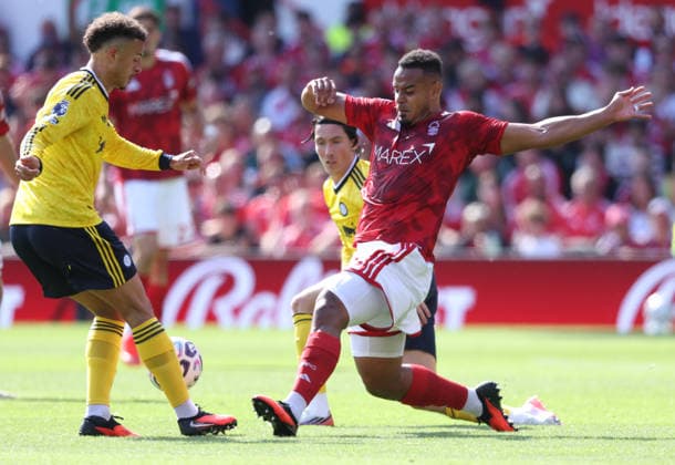 Nottingham Forest FC v Leeds United - Premier League 2026 27 Ethan Ampadu of Leeds United and Murillo of Nottingham Forest challenge during the Premier League match between Nottingham Forest and Leeds United at City Ground on August 22, 2026 in Nottingham, England. WARNING! This Photograph May Only Be Used For Newspaper And Or Magazine Editorial Purposes. May Not Be Used For Publications Involving 1 player, 1 Club Or 1 Competition Without Written Authorisation From Football DataCo Ltd. For Any Queries, Please Contact Football DataCo Ltd on +44 (0) 207 864 9121 Nottingham City Ground England United Kingdom Copyright: xAllstarxPicturexLibraryxLtdx