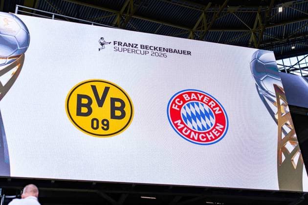 Supercup, Deutschland, Borussia Dortmund vs. FC Bayern München, 22.08.2026 im Signal Iduna Park Der Signal Iduna Park, Stadion vor Öffnung der Zuschauer, Tribünen, Tornetz, Eckfahne, Fahne, Netz, Zuschauer, Paarung, Südtribüne, Tribünen, Logo, Wappen *** Super Cup, Germany, Borussia Dortmund vs. FC Bayern Munich, August 22, 2026, at Signal Iduna Park: Signal Iduna Park, stadium before spectators enter, stands, goal net, corner flag, flag, net, spectators, matchup, South Stand, stands, logo, crest Copyright: xBahhoxKarax
