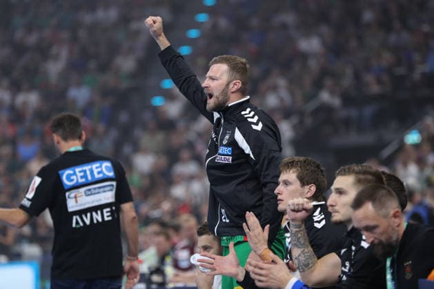 22.08.2026, xgox, Handball, Rexel Supercup 2026, SC Magdeburg - Füchse Berlin, v.l. Philipp Weber (Magdeburg, 20) Jubel, Torjubel, jubelt ueber das Tor, celebrate the goal, celebration München *** August 22, 2026, xgox, Handball, 2026 Rexel Supercup, SC Magdeburg vs. Füchse Berlin, from left: Philipp Weber (Magdeburg), 20, celebration, goal celebration, celebrating the goal, Munich