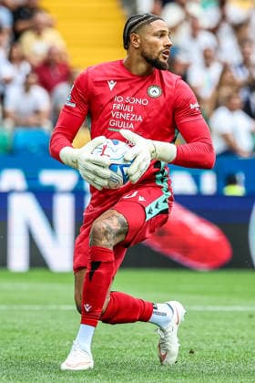 Maduka Okoye of Udinese Calcio holds the ball during the Serie A 2026 2027 football match between Udinese Calcio and Como 1907 at Friuli Bluenergy stadium in Udine (Italy), August 22nd, 2026. CesarexPurini