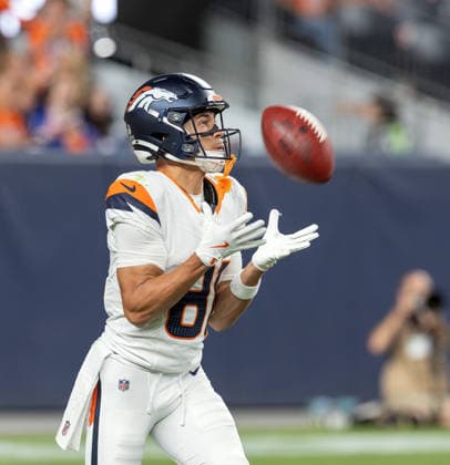 August 22, 2026, Denver, Colorado, USA: Broncos WR KOLBE KATSIS catches the ball after a kick off during the 2nd. Half at Empower Field at Mile High Friday evening. Packers beat the Broncos in Pre-Season 33-13. Credit Image: ZUMA Press Wire) Denver USA - ZUMAav4_ 20260822_zaf_av4_052 Copyright: xHectorxAcevedox